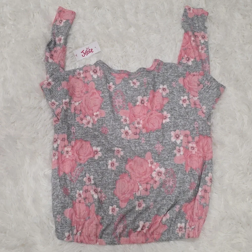 Justice Pink & Gray Floral Top. Size 10. NWT